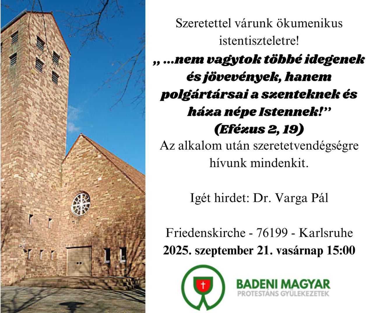 Ökumenikus magyar istentisztelet meghívó