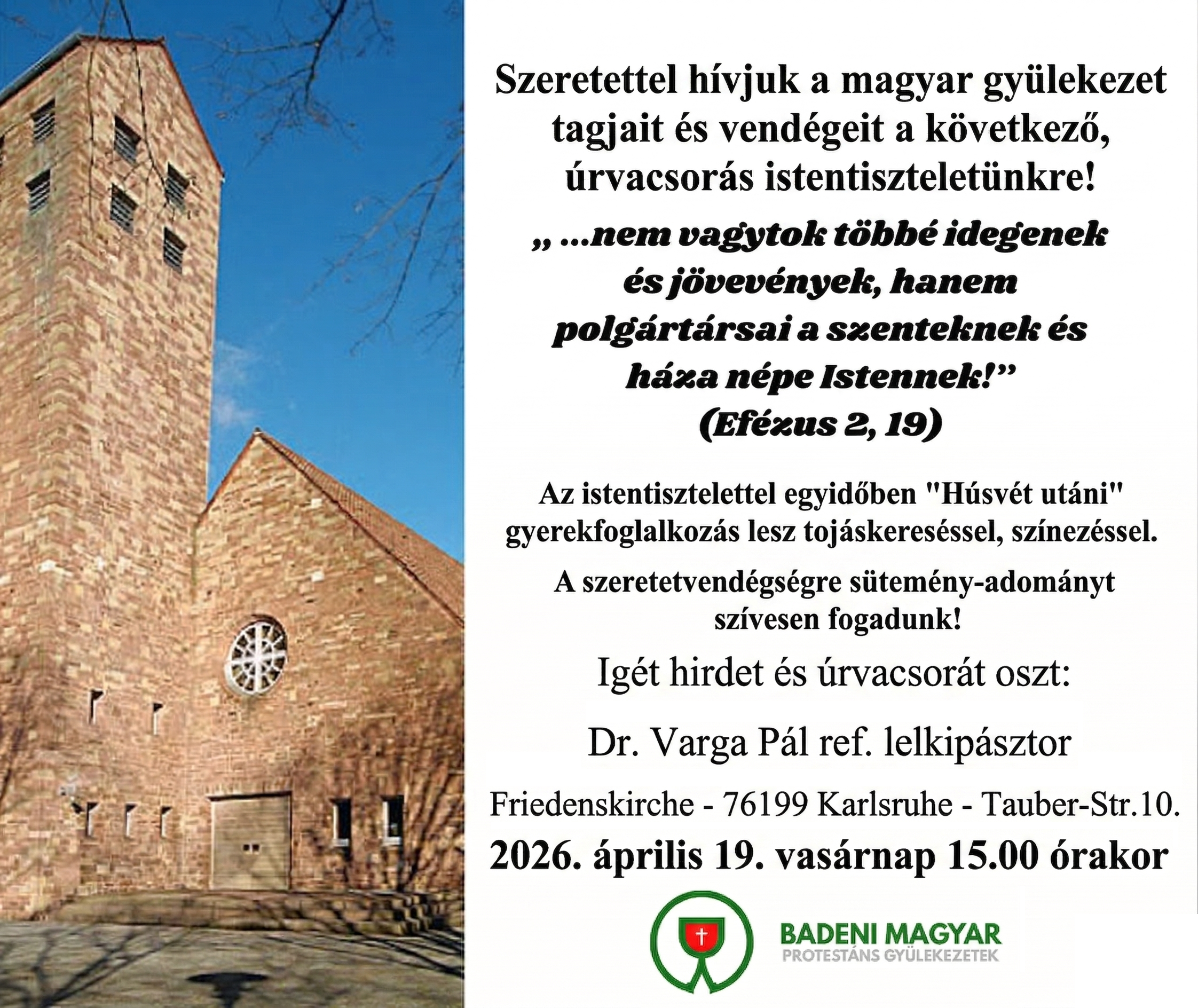 Istentisztelet és szeretetvendégség meghívó