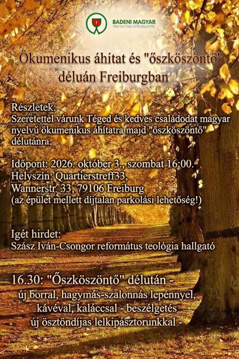 Ökumenikus áhítat és „őszköszöntő” délután