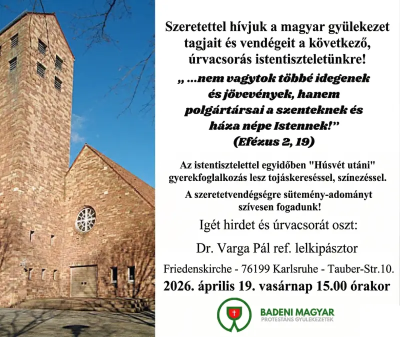 Istentisztelet és szeretetvendégség meghívó